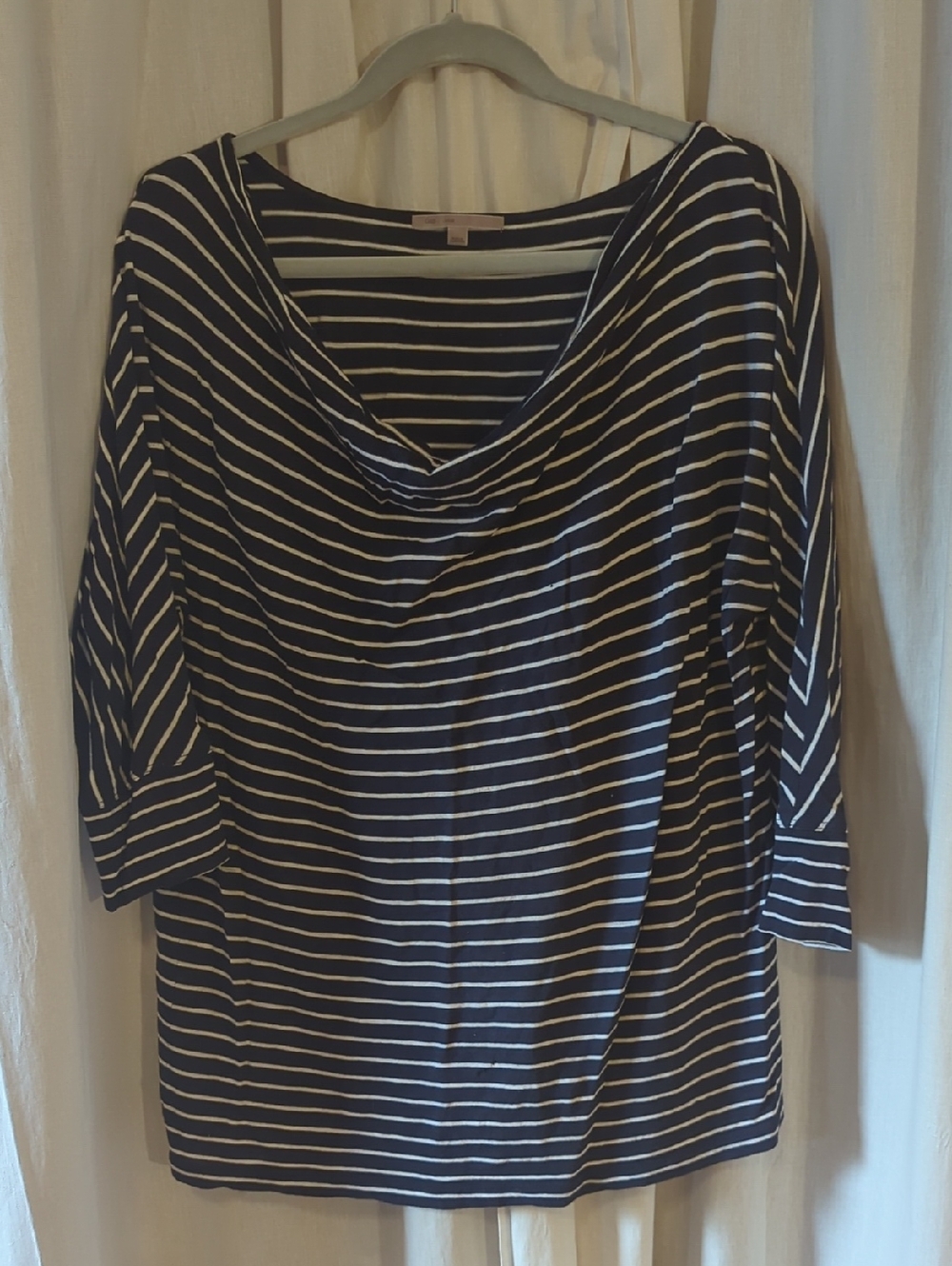 GAP Navy and White Striped Draped Neck Long Sleeve Top